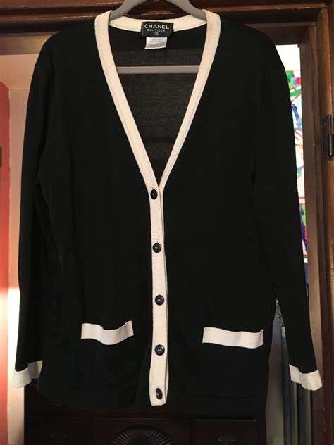 chanel white cotton cardigan|chanel cardigan black and white.